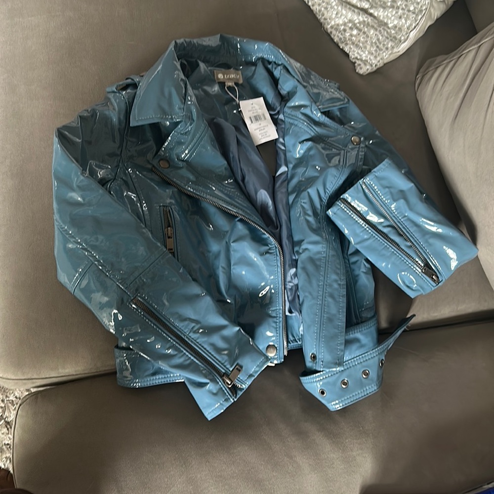 Leather baby blue jacket
